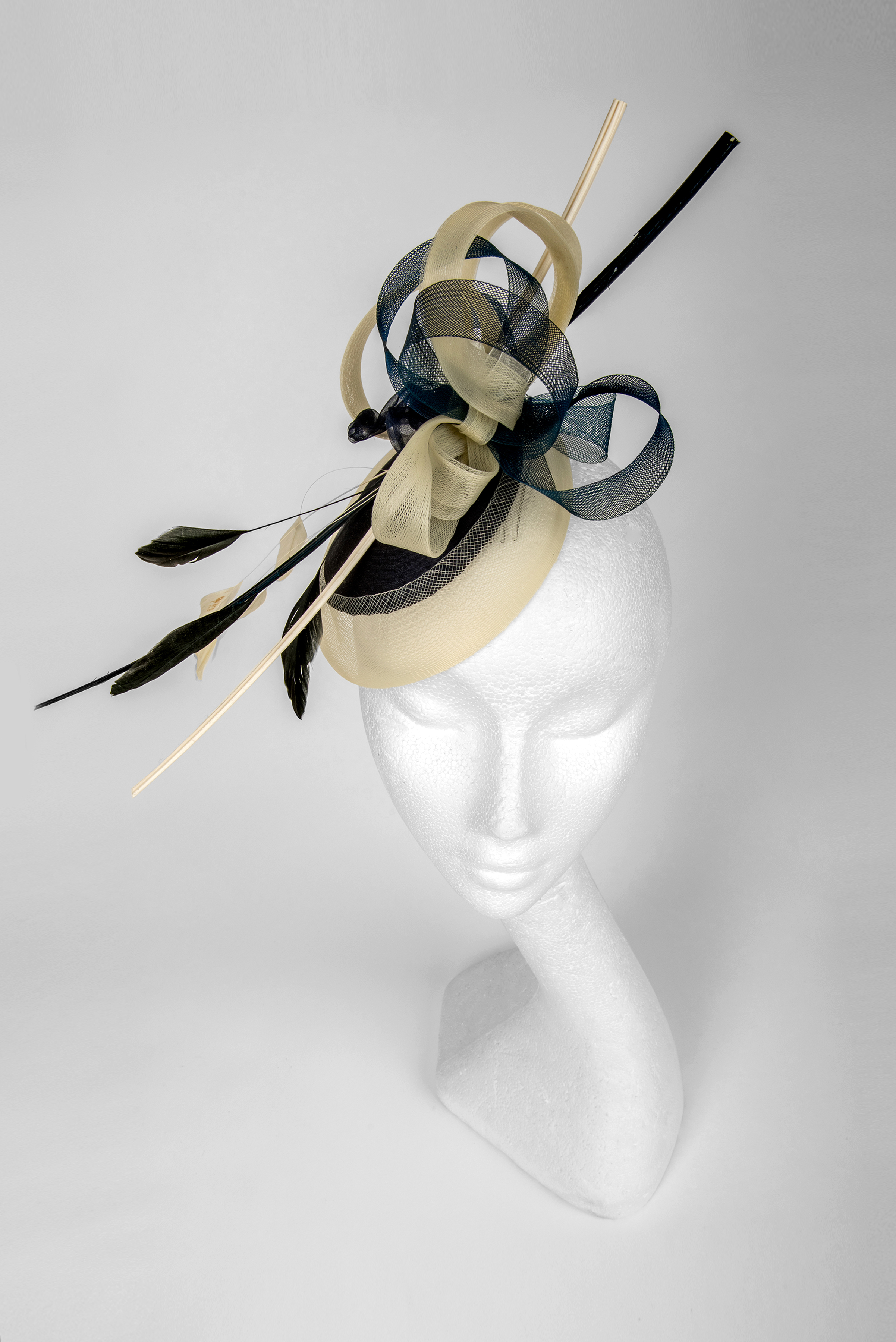 Navy and ivory fascinator hat